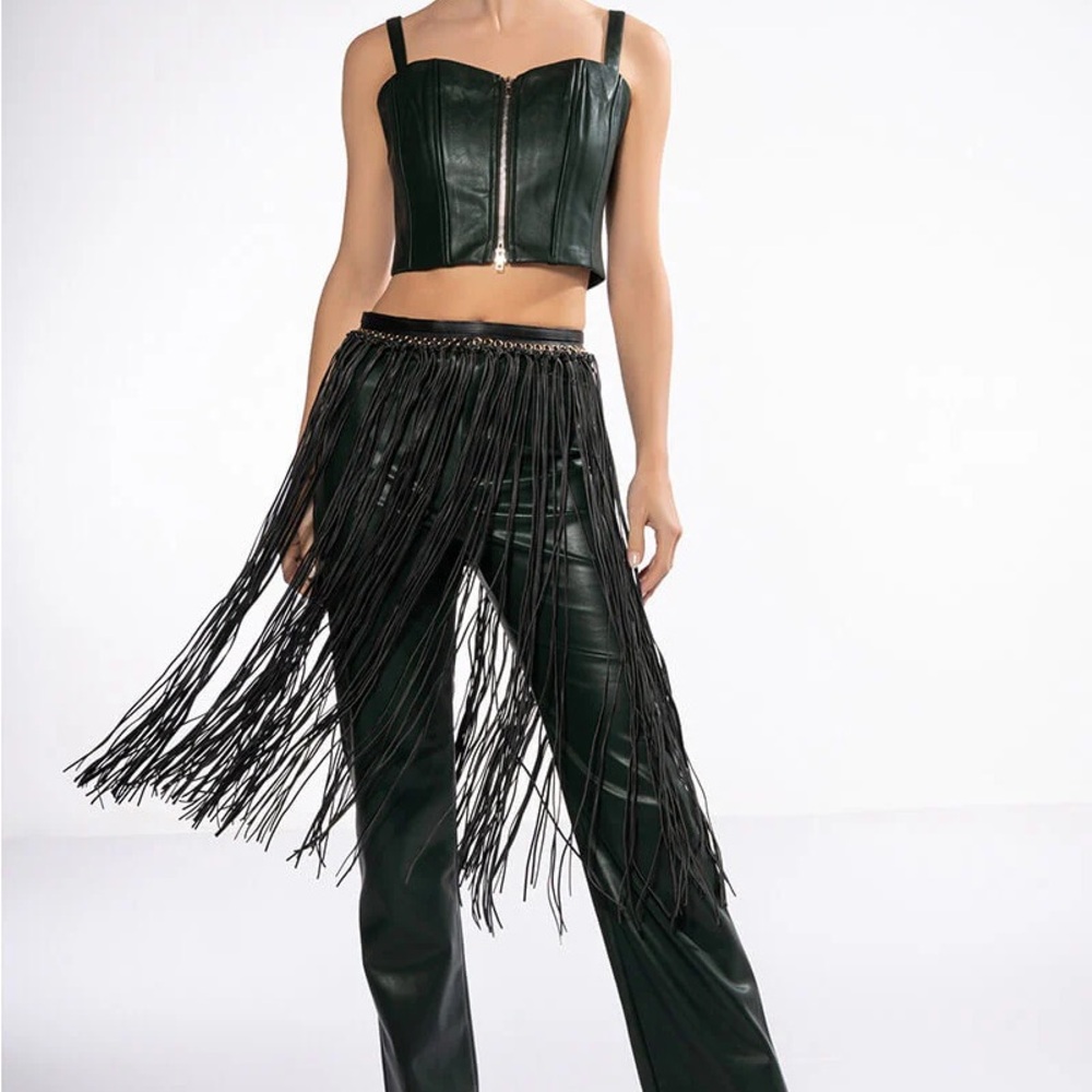 Black Fringe Faux Leather Belt